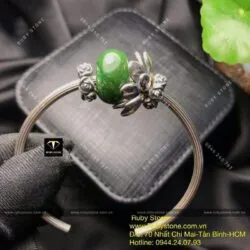 Kiềng tay bạc charm ngọc bích Canada mix hoa sen bạc - Ảnh 5