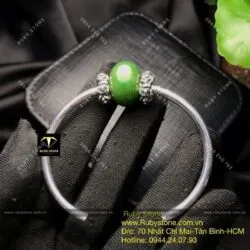 Kiềng tay bạc mix charm Ngọc bích