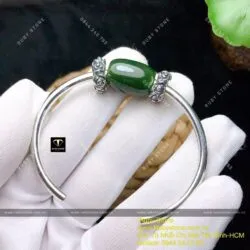 Kiềng tay bạc lu thống Ngọc bích thon đậm màu - Ảnh 5