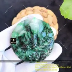 Tượng phật Mẹ Quan Âm liên hoa ngọc Cẩm thạch sơn thủy, KT 51mm - Hình ảnh 2