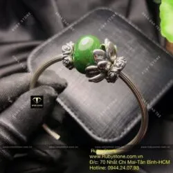 Kiềng tay bạc charm ngọc bích Canada mix hoa sen bạc - Ảnh 2