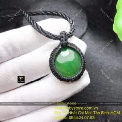Mặt dây chuyền tròn Ngọc bích thắt dây tối giản, ĐK 23mm - Hình ảnh 3