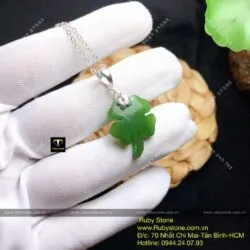 Mặt dây chuyền cỏ 4 cánh Ngọc bích, móc bạc - Hình ảnh 4