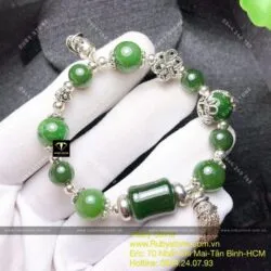 Vòng tay Ngọc bích mix charm bạc cao cấp - Ảnh 3