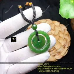 Bộ dây chuyền đồng điếu kép Ngọc bích, KT 28mm - Ảnh 2