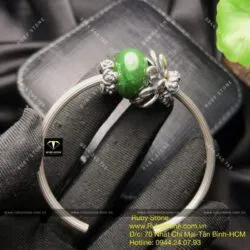 Kiềng tay bạc charm ngọc bích Canada mix hoa sen bạc - Ảnh 4