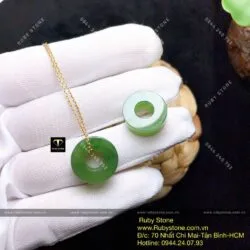 Mặt dây chuyền Đồng điếu Ngọc bích bản vuông, ĐK 15mm - Hình ảnh 5