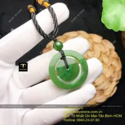 Bộ dây chuyền đồng điếu kép Ngọc bích, KT 28mm - Ảnh 3