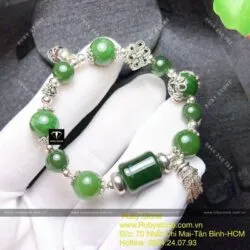 Vòng tay Ngọc bích mix charm bạc cao cấp - Ảnh 4