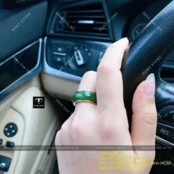 Nhẫn tròn ngọc bích Canada 2 viền trơn, vàng 18k - Hình ảnh 6