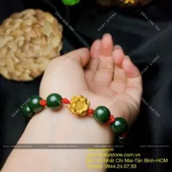 Vòng tay ngọc bích Canada, mix hoa sen vàng 24k - Hình ảnh 4
