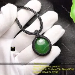 Mặt dây chuyền tròn Ngọc bích thắt dây tối giản, ĐK 23mm - Hình ảnh 5