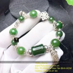 Vòng tay Ngọc bích mix charm bạc cao cấp