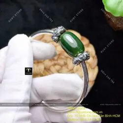 Kiềng tay bạc lu thống Ngọc bích thon đậm màu