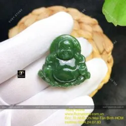 Phật Di Lặc ngọc bích Canada có hào quang, KT 30mm