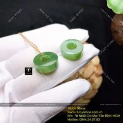 Mặt dây chuyền Đồng điếu Ngọc bích bản vuông, ĐK 15mm - Hình ảnh 3