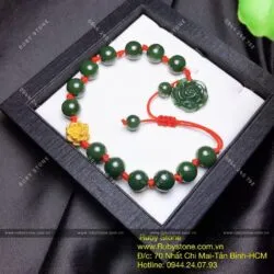 Vòng tay ngọc bích Canada, mix hoa sen vàng 24k - Hình ảnh 3
