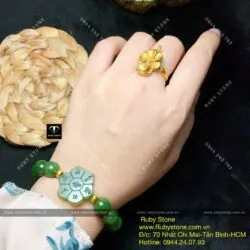 Vòng ngọc bích Canada mix Mạn đà la khắc Lục tự minh chân ngôn, bi vàng 24k