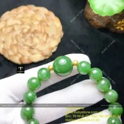 Vòng chuỗi Ngọc bích mix bi vàng 24k - Ảnh 4