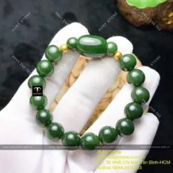 Vòng chuỗi Ngọc bích mix Lu thống, bi vàng 24k - Hình ảnh 6