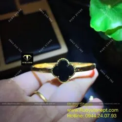 Lắc tay cỏ 4 cánh Ngọc bích đen, vàng 18k - Ảnh 3
