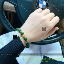 Vòng chuỗi Ngọc bích Canada bông lý đậm, mix bi vàng 24k - Ảnh 5
