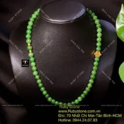 Chuỗi cổ ngọc bích Canada 8 ly, mix charm vàng 24k