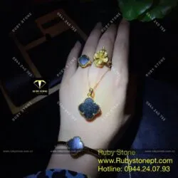 Mặt dây cỏ 4 cánh Ngọc bích đen, vàng 18k - Ảnh 4
