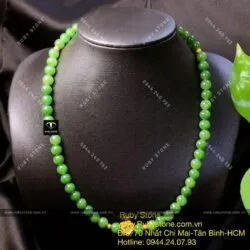 Chuỗi cổ ngọc bích Canada 8 ly, mix charm vàng hoa sen 24k - Ảnh 8