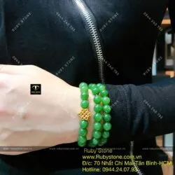 Vòng tay Ngọc bích Canada 8 ly, cuốn 3 mix charm vàng 24k Vòng tay Ngọc bích Canada 8 ly, cuốn 3 mix charm vàng 24k