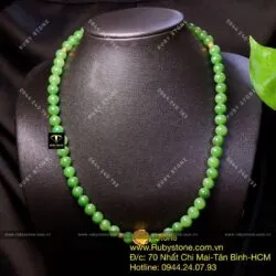 Chuỗi cổ ngọc bích Canada 8 ly, mix charm vàng hoa sen 24k - Ảnh 7