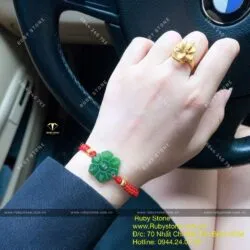 Vòng Mạn Đà La ngọc bích mix bi vàng 24k - Hình ảnh 4