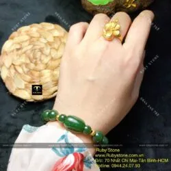 Vòng chuỗi Ngọc bích mix Lu thống, bi vàng 24k - Hình ảnh 4