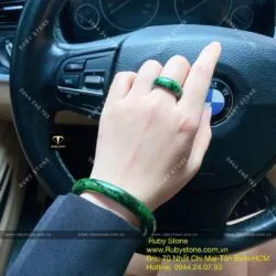 Bộ sản phẩm vòng bản tròn và nhẫn ngọc Jadeite A (Cẩm thạch sơn thuỷ) - Hình ảnh 6