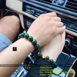 Vòng cặp ngọc bích mix charm vàng 24k và vòng ngọc 14 ly sẫm màu