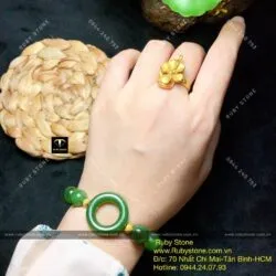 Vòng chuỗi Ngọc bích mix Đồng điếu cách điệu - Hình ảnh 3
