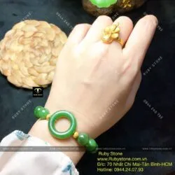 Vòng chuỗi Ngọc bích mix Đồng điếu cách điệu - Hình ảnh 2