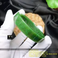 Bộ sản phẩm vòng bản vuông 12mm Ngọc bích xanh lý và nhẫn tròn 6mm - Hình ảnh 4