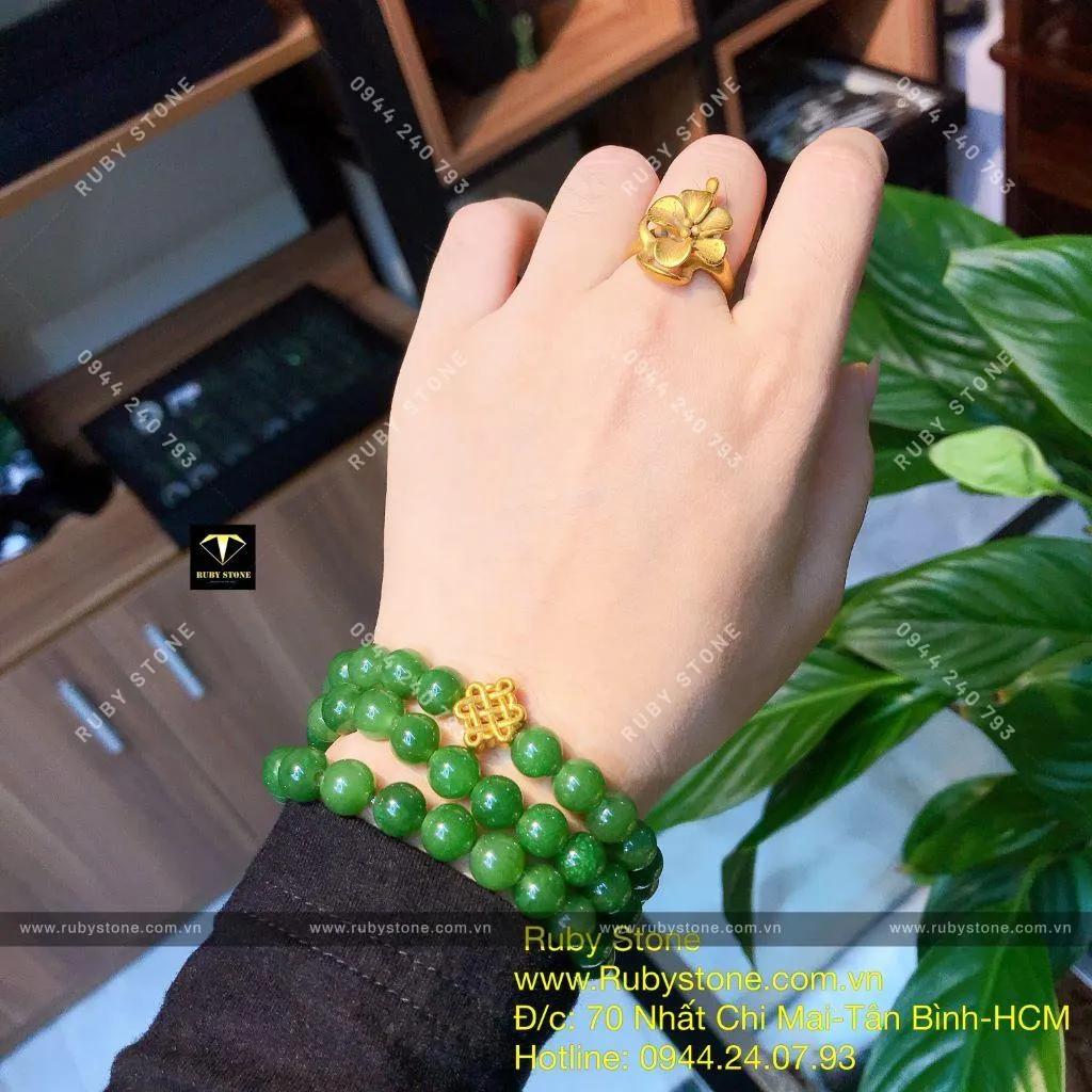 Vòng tay Ngọc bích Canada 8 ly, cuốn 3 mix charm vàng 24k Vòng tay Ngọc bích Canada 8 ly, cuốn 3 mix charm vàng 24k - Ảnh 6