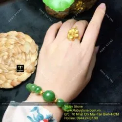 Vòng chuỗi Ngọc bích mix bi vàng 24k - Ảnh 2