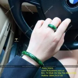 Bộ sản phẩm vòng bản tròn và nhẫn ngọc Jadeite A (Cẩm thạch sơn thuỷ) - Hình ảnh 7