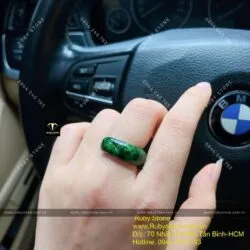 Bộ sản phẩm vòng bản tròn và nhẫn ngọc Jadeite A (Cẩm thạch sơn thuỷ) - Hình ảnh 2