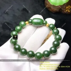 Vòng chuỗi Ngọc bích mix Lu thống, bi vàng 24k - Hình ảnh 5