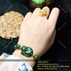 Vòng ngọc bích Canada mix Hồ ly, bi vàng 24k
