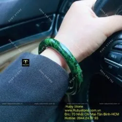 Bộ sản phẩm vòng bản tròn và nhẫn ngọc Jadeite A (Cẩm thạch sơn thuỷ) - Hình ảnh 3