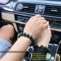 Vòng cặp ngọc bích mix charm vàng 24k và vòng ngọc 14 ly sẫm màu - Hình ảnh 3