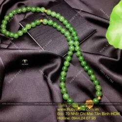 Chuỗi cổ ngọc bích Canada 8 ly, mix charm vàng hoa sen 24k - Ảnh 4