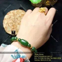 Vòng chuỗi Ngọc bích mix Lu thống, bi vàng 24k - Hình ảnh 3