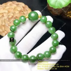 Vòng chuỗi Ngọc bích mix bi vàng 24k - Ảnh 5