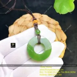 Mặt dây chuyền đồng điếu vuông Ngọc bích xanh lá, ĐK 28mm - Ảnh 4
